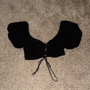 Wild Fable Black Puff Sleeve Tie Front Blouse